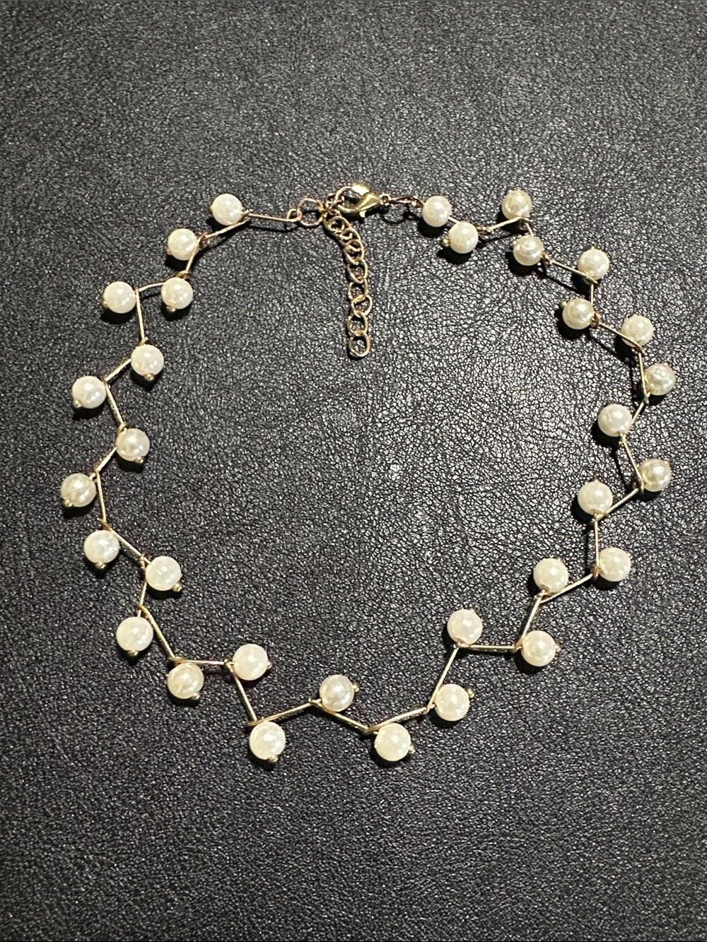 137.  Gold Tone & Faux Pearl Choker Necklace - Picture 2 of 7